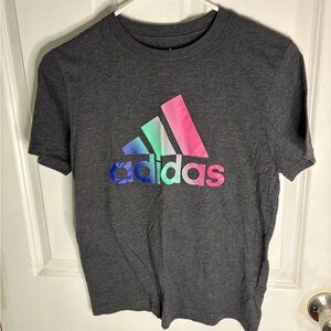 Adidas Kids Charcoal Tee with Rainbow Logo